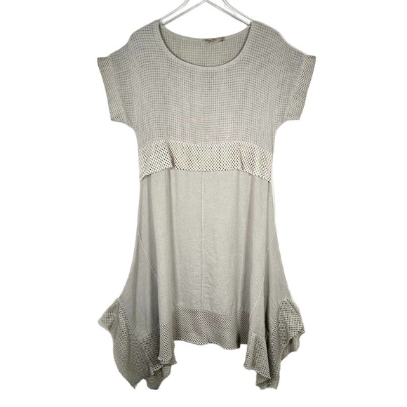 CONTESSA TERESA Lagenlook Boho Cotton Linen Blend Dress M Tan Made in Italy - Picture 1 of 9